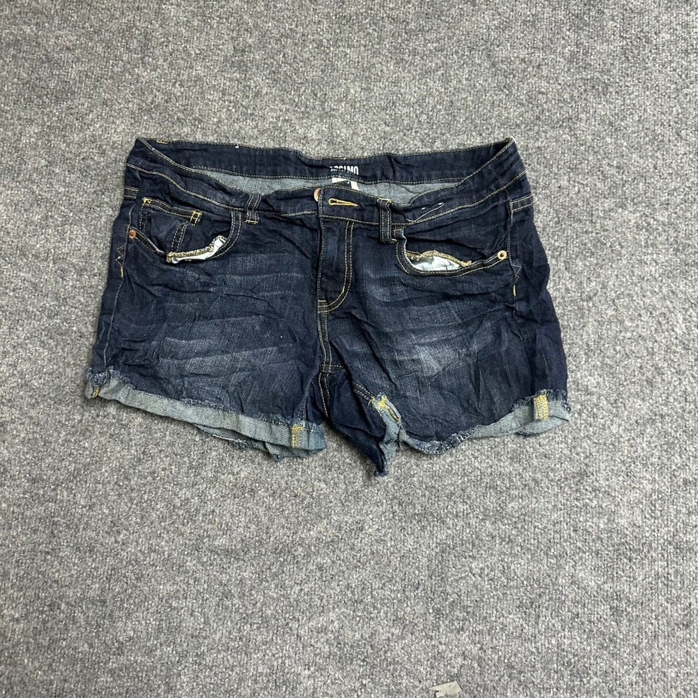 Mossimo Denim Shorts Womens Size 15 Dark Wash Raw Hem Stretch Casual